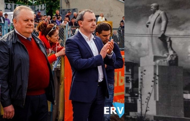 Колаж: Хомко і Муляренко на Мотореці та пам’ятник Сталіну, який стояв колись на Привокзальній площі м. Рівне