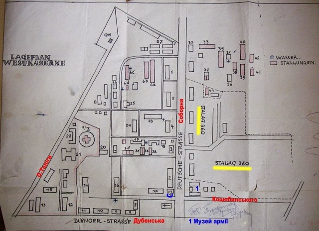 Схема концтабору "Stalag 360" (його виділено жовтим)