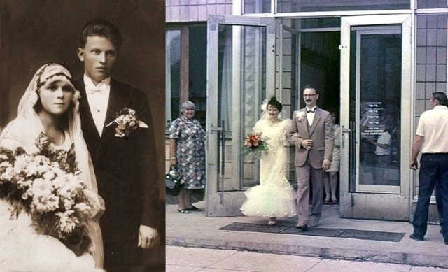 Рівне - наречені. Зліва -- 1929 рік, справа -- 80-ті