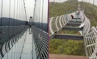 Просто завис на 100-метровій висоті: у Китаї під ногами туриста зруйнувався скляний міст (ФОТО)