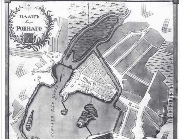 Схема з карти 19-го століггя. Подається дві назви річки: Оствиця та Устя