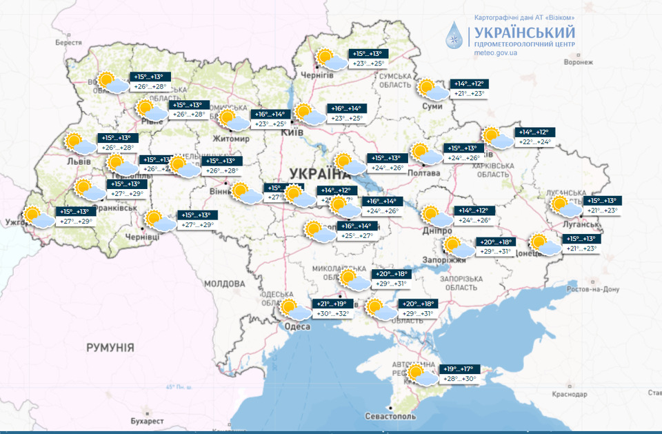 Синоптична карта на 12.07. Карта із сайту Українського гідрометцентру