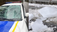 На Рівненщині брила льоду впала на авто поліцейських, коли ті їхали на виклик