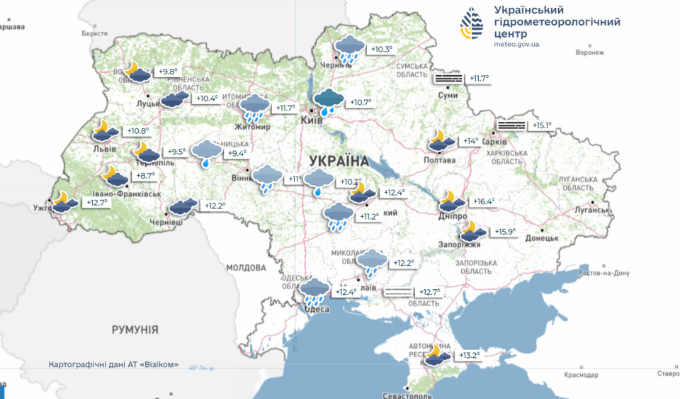 Карта погоди на 13 жовтня