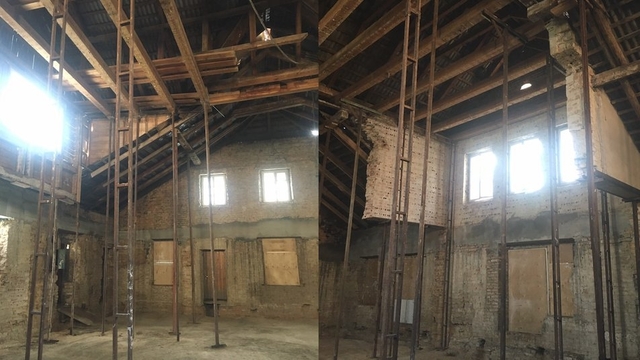 Замінючи старі стіни, підлоги та простінки, будівельники укріпили дах і тепер зводять нові міцні конструкції