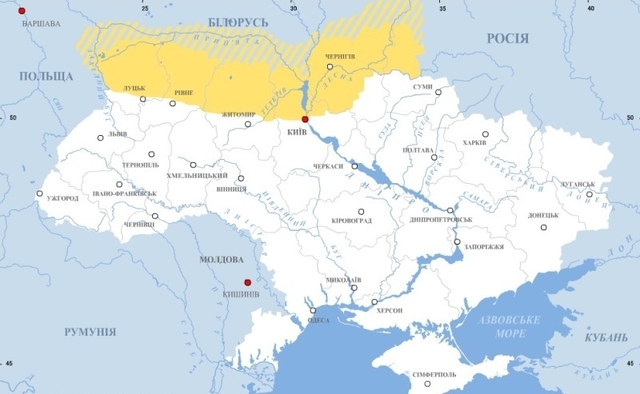 Жовтиим на карті позначено Полісся