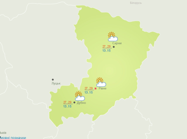 Карта на 25 липня із сайту Українського гідрометцентру