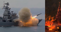 Крейсер «Москва» – гордість ВМС Росії – горить у Чорному морі підбитий українськими ракетами «Нептун»