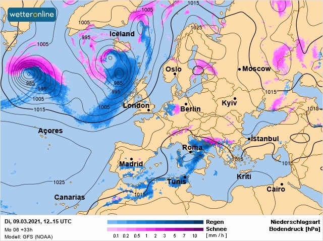 Синоптична карта на 9 березня