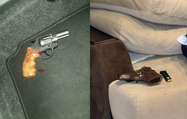 Пістолети з місця подій: ліворуч -- револьвер з кулями типу "Флобер", праворуч, найвірогідніше, пістолет-травмат -- стандартної системи