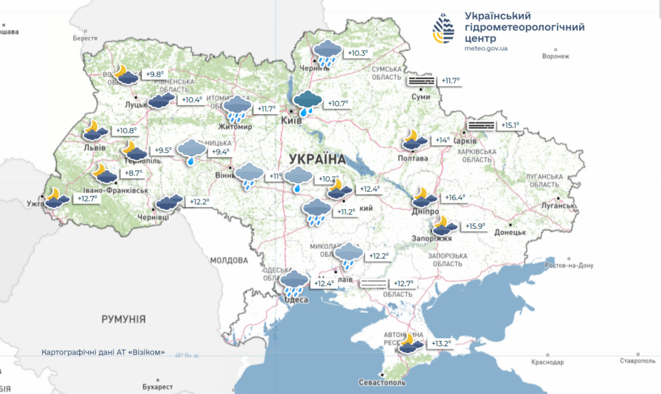 Карта погоди на 12 жовтня