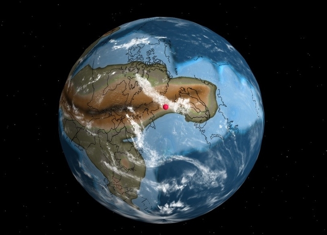 Червона точка на зображенні, це Рівне 750 мільйонів років тому
