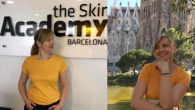 Юлія Скорик під час ознайомлення з роботою "Академії шкіри" у Барселоні