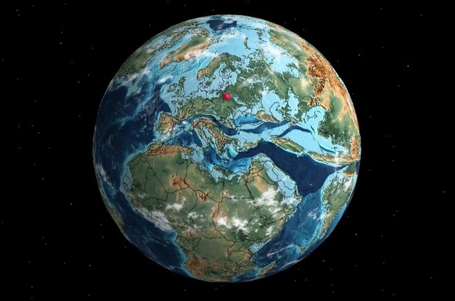 Червона точка на зображенні, це Рівне 50 мільйонів років тому
