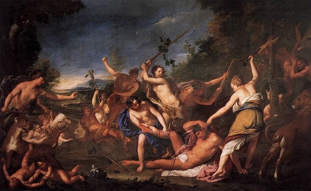 Вакханки убивають Орфея за те, що після сменрті Евридики, він -- в горі -- перестав звертати увагу на жінок