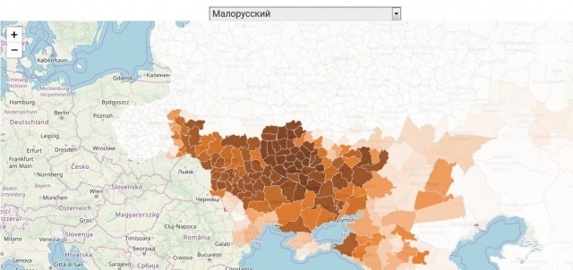 Мовна карта Українських земель. Де темніше, там більше говорять українською